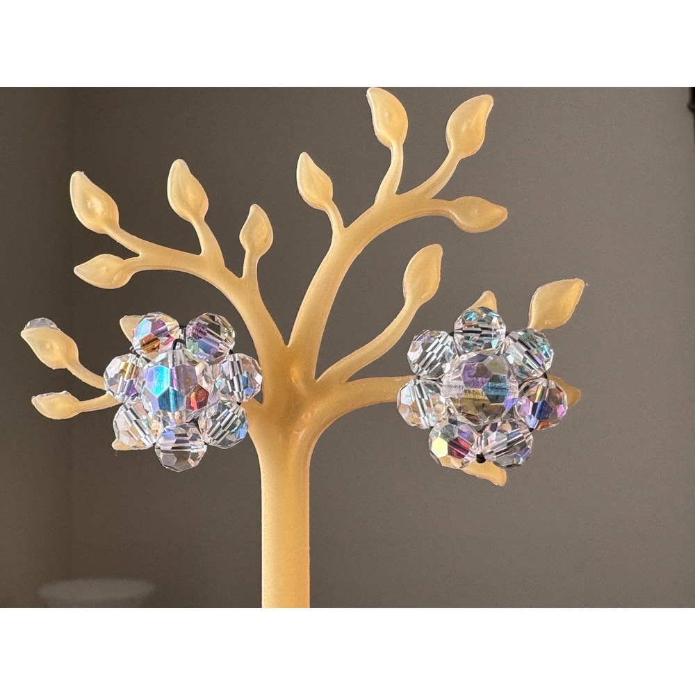Vintage Aurora Borealis Glass Bead Pierced Earrings AB Costume Jewelry Earrings